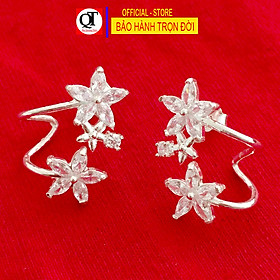 Khuyên tai hoa Mai cánh gắn đá hạt thóc thời trang chất liệu bạc ta chốt đeo sát tai trang sức Bạc Quang Thản - QTBT141
