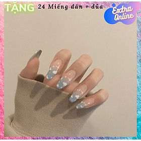 Bộ 24 móng tay giả nail thời trang (TẶNG PHỤ KIỆN 24 miếng keo dán sillicon 2 mặt + dũa móng)- Được chọn mẫu