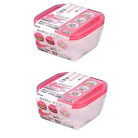 Combo 2 set 2 hộp nhựa 650ml màu hồng nội địa Nhật Bản