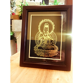 Tranh Phật Quan Âm ( KT 25x20x4cm)- Tranh Net Vàng để bàn