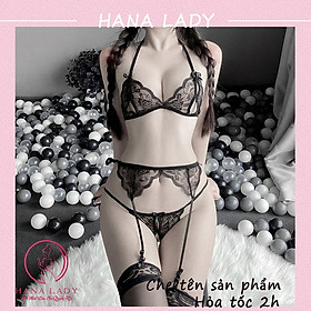 Bộ lót ren xuyên thấu sexy kèm kẹp tất - Quần lọt khe kèm áo ren hình bướm quyến rũ gợi cảm BL031