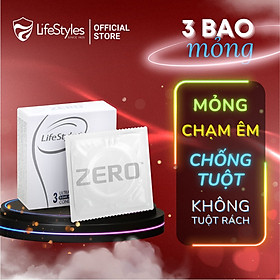 Bao cao su mỏng khít LifeStyles Zero - Trơn êm -  Hộp 3 bao