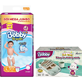 Tã quần Bobby siêu thấm khô thoáng Mega Jumbo L111 [Tặng khay ăn thông minh]