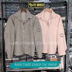 Áo Khoác Nhung THÊU MẶT CƯỜI Kiểu Sơ Mi Áo khoác nhung tăm chống nắng Phong Cách Unisex Unisex