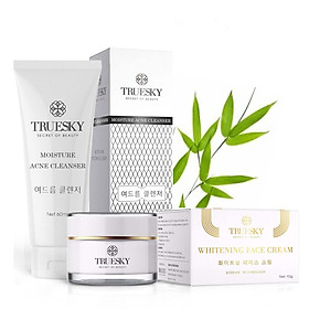 Bộ sản phẩm hỗ trợ trị mụn và dưỡng trắng da mặt Truesky gồm 1 sữa rửa mặt than hoạt tính 60ml & 1 kem dưỡng trắng da mặt 10g