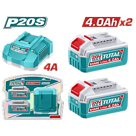BỘ 2 PIN TFBLI20021VÀ 1 SẠC TFCLI20411 DÙNG PIN LITHIUM-ION 20V TFBCPK2013 TOTAL -HÀNG CHÍNH HÃNG