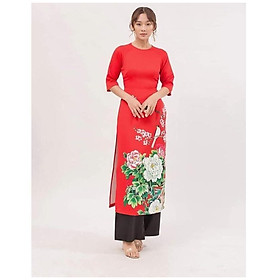 Áo Dài Cách Tân Màu Đỏ, Áo Dài Nữ Cổ Tròn Tay Lở Họa Tiết Hoa Trạng Nguyên Thời Trang Cho Phái Đẹp.