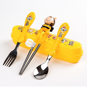 Mua Combo Đũa Tập Ăn Dặm Xỏ Ngón + muỗng nĩa inox Cực Kỳ Tiện Lợi Cho Bé hình ông - Đũa Ong Vàng Inox