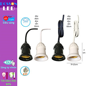 Sỉ 100 Đui chuôi đèn E27 chống nước mưa đuôi xoáy 27mm đúc liền dây điện 12cm 60cm treo trang trí ngoài trời LH-ODx+x