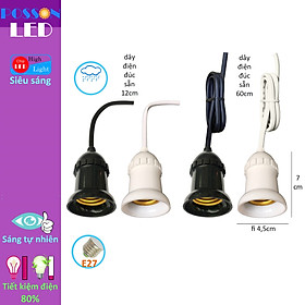 10 Đui chuôi đèn E27 chống nước mưa đuôi xoáy fi27mm đúc liền dây điện 12cm 60cm treo trang trí ngoài trời Posson LH-ODx+x