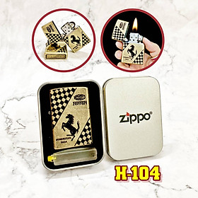 Mua Hộp quẹt bật lửa Zipo vàng cổ logo siêu xe Ferrari (có mộc đáy) - (hộp thiếc kèm xăng) H-104