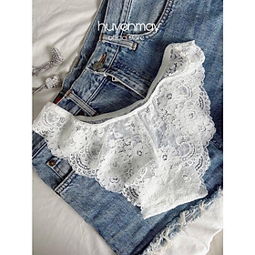 Bộ Đồ Lót Croptop Ren huyenmay - Hoa Hồng Trắng