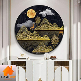 Mua Xả tranh tráng gương  tranh pha lê tròn tuần lộc ngắm trăng treo phòng khách đẹp hơn tranh decal