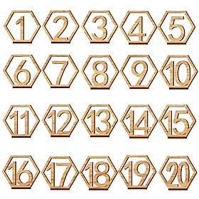 20PCS Cute Wooden Hollow-out Number 1-20 Hexagon Table Cards Reception Seat Card for Party Event Organizing Decorating