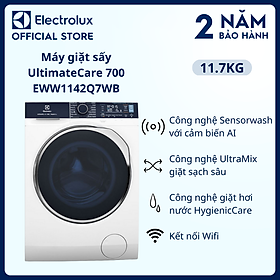 Free Giao lắp Máy giặt sấy Electrolux 117kg EWW1142Q7WB - Loại bỏ 49 loại vết bẩn, giặt hơi nước diệt vi khuẩn, giảm nhăn, làm mới quần áo, kết nối Wif