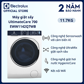 [Free Giao lắp] Máy giặt sấy Electrolux 11/7kg EWW1142Q7WB - Loại bỏ 49 loại vết bẩn, giặt hơi nước diệt vi khuẩn, giảm nhăn, làm mới quần áo, kết nối Wifi [Hàng chính hãng]