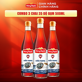 COMBO 3 chai Nước mắm truyền thống Phú Quốc Hồng Hạnh Siêu Hạng 35 độ đạm dung tích 500ML - Chấm, kho đúng điệu.