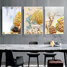 Mua Tranh Những Chú Hươu Có Cặp Sừng Tuyệt Đẹp - Tranh Canvas Bộ 3 Bức Treo Tường Giá Rẻ