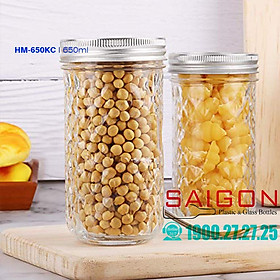 Hũ Thủy Tinh Kim Cương Đáy Nhỏ 650ml Nắp Nhôm | HM-650KC