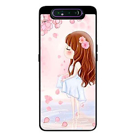 Ốp Lưng Dành Cho Samsung A80 mẫu Cô Gái Váy Trắng Nền Hoa Đào - Hàng Chính Hãng