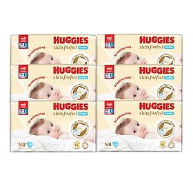 Combo 6 gói Tã/bỉm dán sơ sinh Huggies Skin Perfect NB 38 miếng với 2 vùng thấm giảm kích ứng da