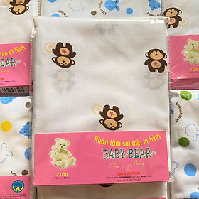 Combo 3 khăn tắm sơ sinh in hình 2 Lớp sợi mịn Baby Bear túi 1 cái 75x95 cm