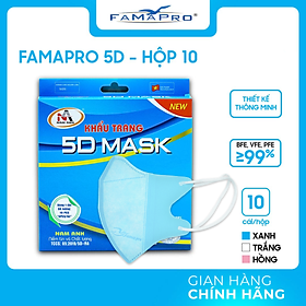 Hình ảnh [HỘP - FAMAPRO 5D MASK] - Khẩu trang y tế kháng khuẩn 3 lớp Famapro 5D Mask (10 cái/ hộp)