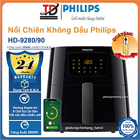 Nồi Chiên Không Dầu Điện Tử Philips HD9280/90 - 6.2Lit/2000W - Hàng Chính Hãng