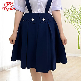 Váy rời bé gái đi học màu xanh, lưng thun phía sau, có dây và không dây, vải lụa gân không nhàu, Amazing