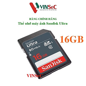Thẻ nhớ SDHC Sandisk Ultra 16GB upto 80MB/s UHS-I (cho máy ảnh) - Hàng chính hãng