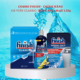Combo Viên rửa bát Finish 110 viên  Muối Finish 1.2kg  Nước làm bóng Finish 400ml - Combo 3 món Viênmuốibóng