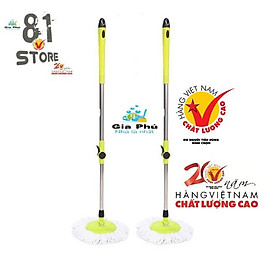 Mua ( GIAO HÀNG HỎA TỐC ) Combo 2 cây lau nhà 360 độ thân inox lớn 22-25mm PP5 Gia Phú ( đã kèm bông lau )
