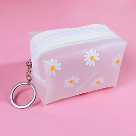 Móc khóa dạng túi hộp tiện lợi bằng nhựa PVC không thấm nước họa tiết hoa cúc hottrend khóa kéo mượt mà – H041