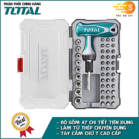 Bộ tua vít vặn tay cầm chữ T 47 chi tiết đa năng TOTAL TACSD30476 - Có hộp đựng, chất liệu thép chuyên dụng CR-V, tay cầm nhựa nhám chắc chắn