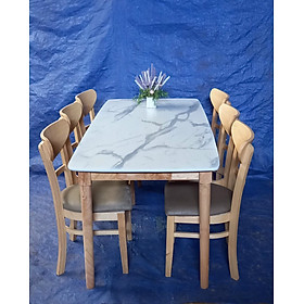 Mua Bộ Bàn Ăn 6 Ghế Vân Đá Trắng - dài 160cm x rộng 75cm x cao 75cm