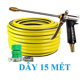 Bộ dây vòi xịt nước rửa xe, tưới cây . tăng áp 3 lần, loại 15m 206236 đầu đồng.đai+ tặng đai