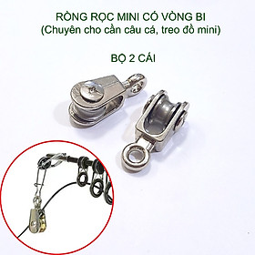 Combo 2 ròng rọc mini gắn cần câu cá, kéo đồ đa năng, loại có vòng bi, bằng kim loại