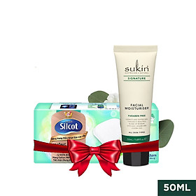 Bộ Quà Tặng Làm Sạch Dưỡng Ẩm 1 hộp Bông Tẩy Trang Cao Cấp Silcots 10 miếng/hộp & 1 Kem dưỡng ẩm Facial Moisturiser 50ml
