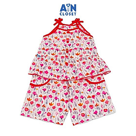 Bộ quần áo Lửng bé gái hoạ tiết Hoa Thanh Cúc Đỏ Cotton - AICDBG9HGAJS - AIN Closet