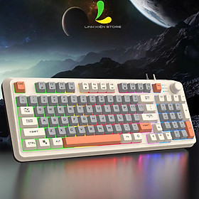 Bàn phím giả cơ gaming XUNFOX K82 - Bàn phím chơi game thiết kế 94 phím có đèn led 7 màu kèm theo nút vặn âm lượng - Hàng nhập khẩu