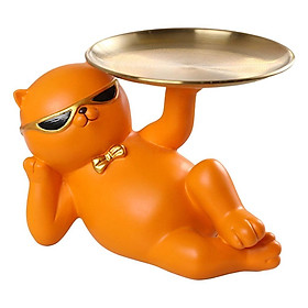 Cat Statue Vanity Tray Dresser Cosmetic Organizer Home Bathroom Decor