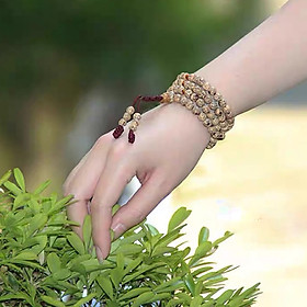 VÒNG TAY CHUỖI 108 HẠT BỒ ĐỀ TIỂU KIM TIỀN TƠ VÀNG 6ly TỰ NHIÊN