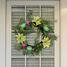 Artificial Easter Wreath, Door Wreath Hanging Wreath Spring Flower Wreath for Window Decoration