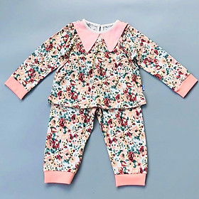 Bộ quần áo dài bé gái họa tiết Hoa nâu thun cotton - AICDBGRHXQPB - AIN Closet