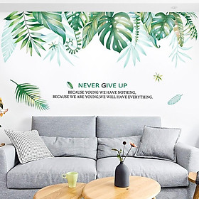 {SIÊU_RẺ} DECAL DÁN TƯỜNG PHONG CÁCH HÀN QUỐC NHIỆT ĐỚI Combo 2 tranh tán lá xanh nhiệt đới + kệ chậu cây lá nhiệt đới