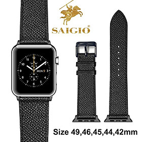 Dây Đồng Hồ Apple Watch 49mm 46mm 45mm 44mm 42mm, Chất Liệu Da Bê EPSOM Thảo Mộc Cao Cấp, Nhập Khẩu Từ Châu Âu, Dây Đeo Phong Cách Hiện Đại và Sang Trọng, Tương Thích Các Phiên Bản Series Ultra2/Ultra/SE2/SE/10/9/8/7/6/5/4/3/2/1 - Đen - Adapter Đen/Khóa Đen