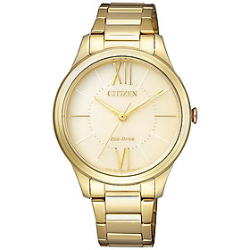 Đồng hồ nữ citizen dây thép không gỉ em0412-52p - mặt vàng