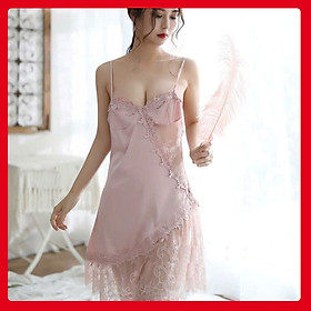 Q76 Váy ngủ hai dây phối ren sexy - Đầm ngủ lụa cao cấp - Đồ ngủ nữ