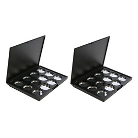 2Pcs 12 Wells Empty Eyeshadow Palette Eye Shadow Container Case Black 26mm