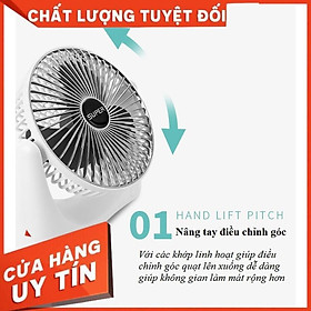 Quạt tích điện văn phòng 1563 pin 1800mAh, điều chỉnh tốc độ gió dùng cho văn phòng, trẻ nhỏ